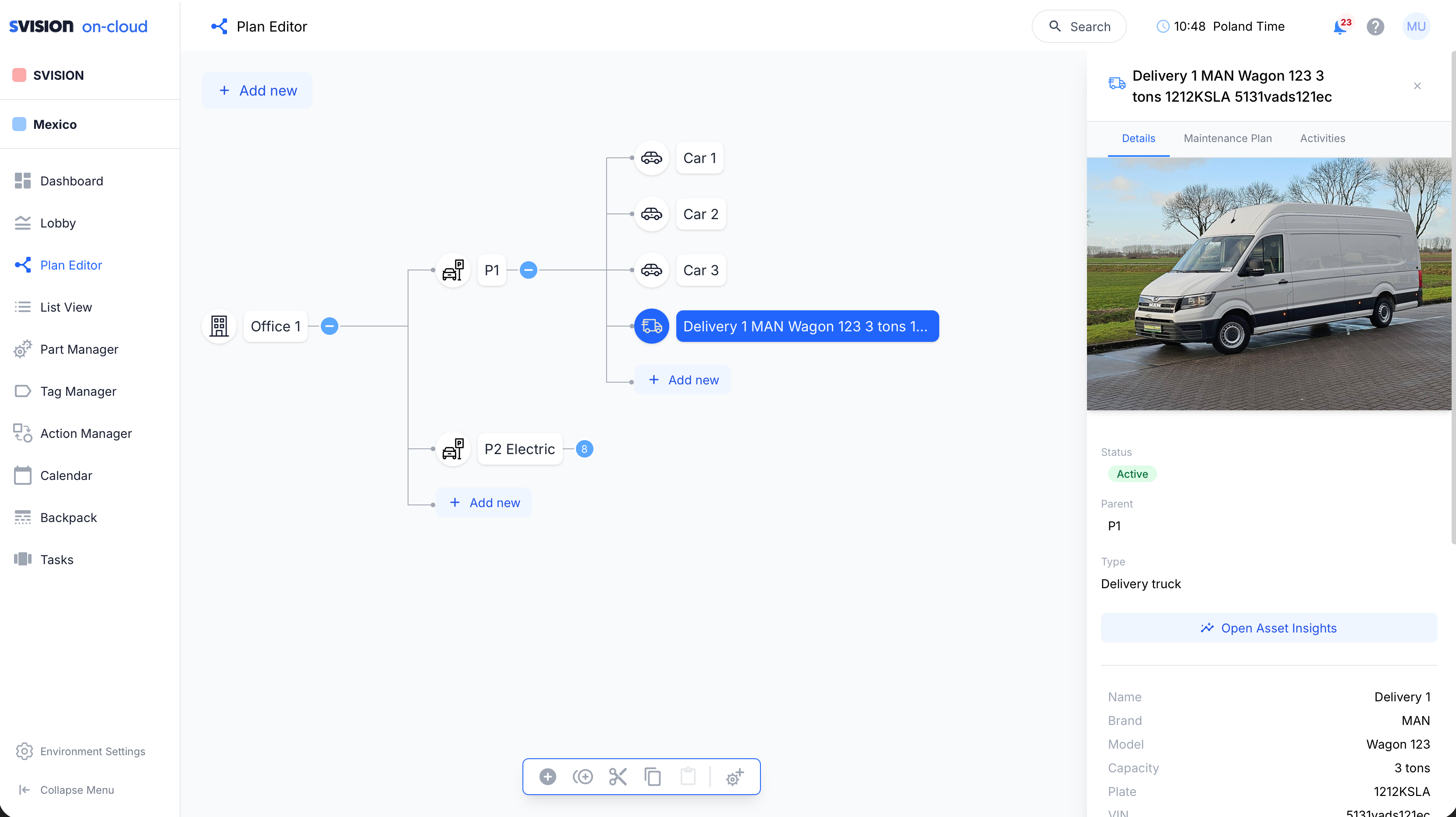 SVISION CMMS plan editor interface